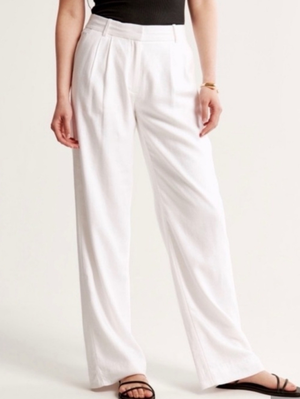 Abercrombie & Fitch Women's Tailored Wide-Leg Linen Blend Pants in White Size 34